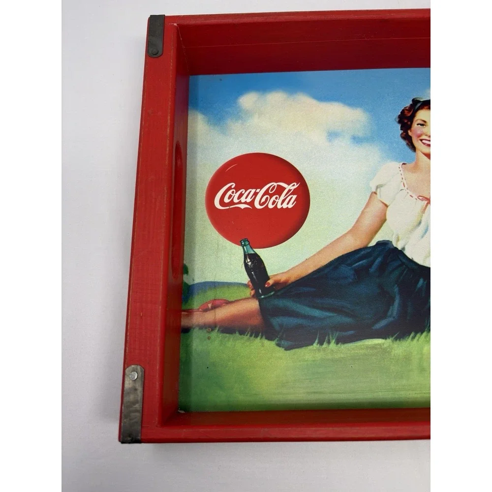 Vintage Coca Cola Wooden Serving Tray Handles 18